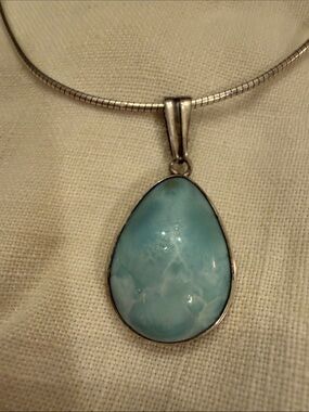 Sterling Silver Larimar Teardrop Pendant Necklace - Blue
